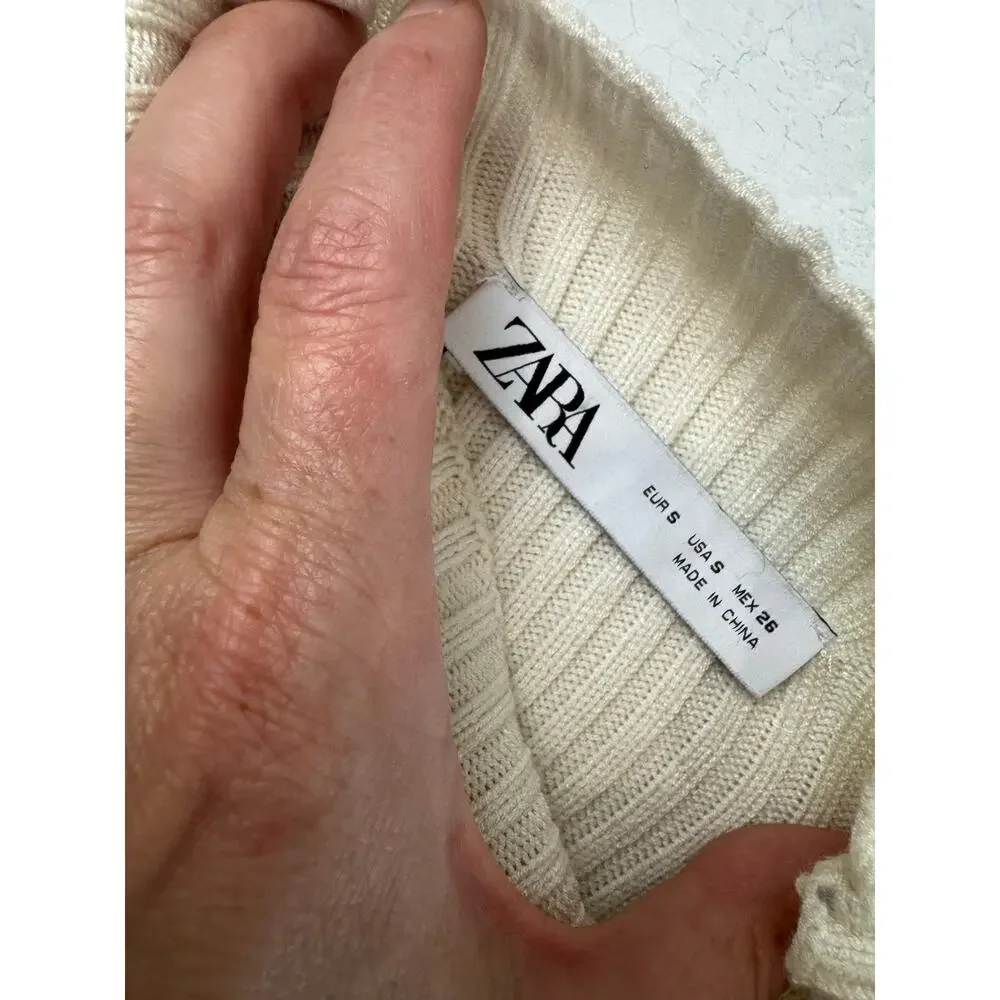 ZARA Striped Sweater Dress S Ribbed Knit Black White Long Sleeve Maxi Minimalist